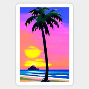 Evening Summer Sunset Palm Tree Beach Ocean Artistic Paradise Sticker